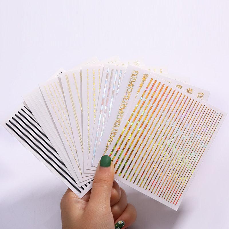 Gold Silver 3D Nail Sticker Curve Stripe Lines Nails Stickers Gradient Adhesive Striping Tape Nail Art Stickers Decal Decoration Metallic Curve Strip Line Nail Decal Self-Adhesive 3D Wave Design Decoration for Women Girls Stevvex