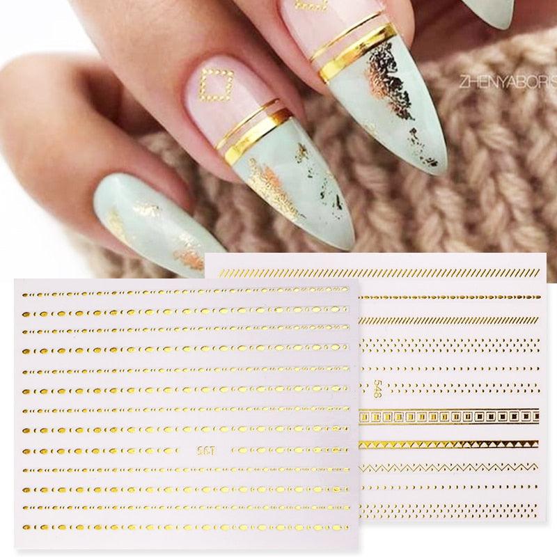 Gold Silver 3D Nail Sticker Curve Stripe Lines Nails Stickers Gradient Adhesive Striping Tape Nail Art Stickers Decal Decoration Metallic Curve Strip Line Nail Decal Self-Adhesive 3D Wave Design Decoration for Women Girls Stevvex