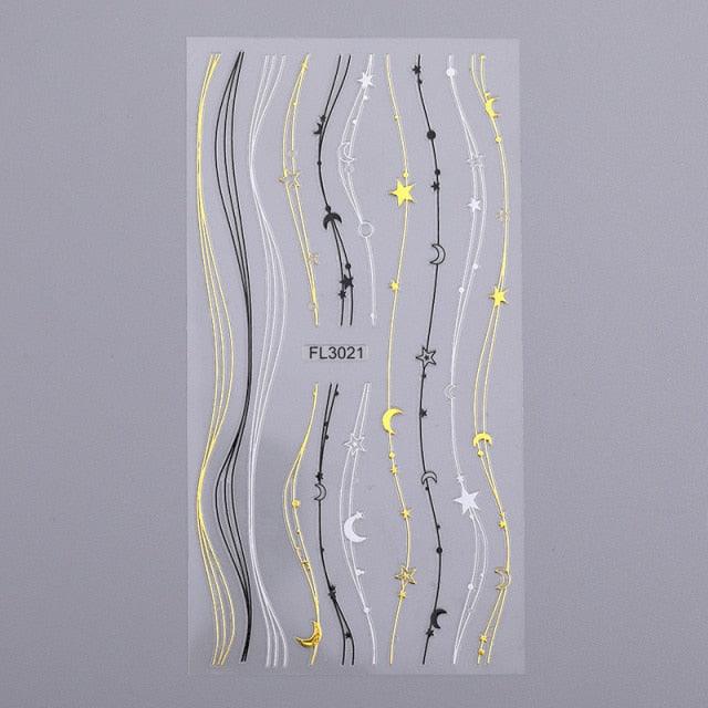 Gold Silver 3D Nail Sticker Curve Stripe Lines Nails Stickers Gradient Adhesive Striping Tape Nail Art Stickers Decal Decoration Metallic Curve Strip Line Nail Decal Self-Adhesive 3D Wave Design Decoration for Women Girls Stevvex