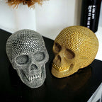 Gold Resin Beaded Skull Decor Rustic Table Accent Bookend Halloween Centerpiece