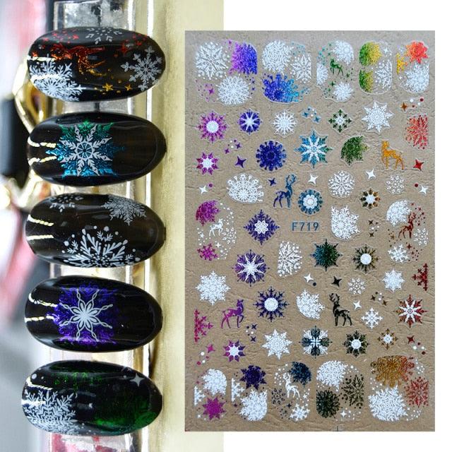 Gold Silver White Snowflakes 3D Nail Stickers Iridescent Self Adhesive Transfer Decals Manicures Art Decoration Slider  Nails Decals Sticker Hot Sexy Girl Tip Back Glue Decal Cool Lollipop Self Adhesive Acrylic Tips Tool Decoration Stevvex
