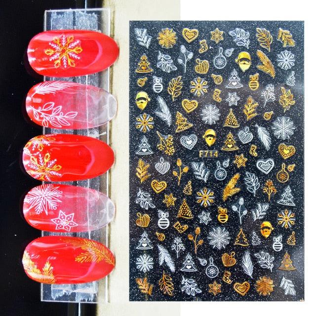 Gold Silver White Snowflakes 3D Nail Stickers Iridescent Self Adhesive Transfer Decals Manicures Art Decoration Slider  Nails Decals Sticker Hot Sexy Girl Tip Back Glue Decal Cool Lollipop Self Adhesive Acrylic Tips Tool Decoration Stevvex