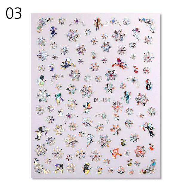 Gold Silver White Snowflakes 3D Nail Stickers Iridescent Self Adhesive Transfer Decals Manicures Art Decoration Slider  Nails Decals Sticker Hot Sexy Girl Tip Back Glue Decal Cool Lollipop Self Adhesive Acrylic Tips Tool Decoration Stevvex