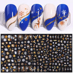 Gold Silver White Snowflakes 3D Nail Stickers Iridescent Self Adhesive Transfer Decals Manicures Art Decoration Slider  Nails Decals Sticker Hot Sexy Girl Tip Back Glue Decal Cool Lollipop Self Adhesive Acrylic Tips Tool Decoration Stevvex