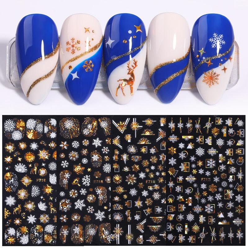 Gold Silver White Snowflakes 3D Nail Stickers Iridescent Self Adhesive Transfer Decals Manicures Art Decoration Slider  Nails Decals Sticker Hot Sexy Girl Tip Back Glue Decal Cool Lollipop Self Adhesive Acrylic Tips Tool Decoration Stevvex