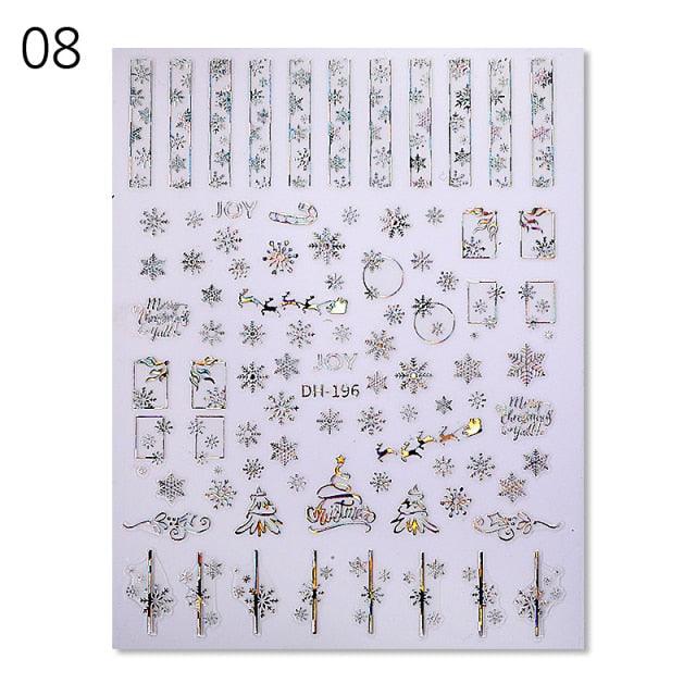 Gold Silver White Snowflakes 3D Nail Stickers Iridescent Self Adhesive Transfer Decals Manicures Art Decoration Slider  Nails Decals Sticker Hot Sexy Girl Tip Back Glue Decal Cool Lollipop Self Adhesive Acrylic Tips Tool Decoration Stevvex