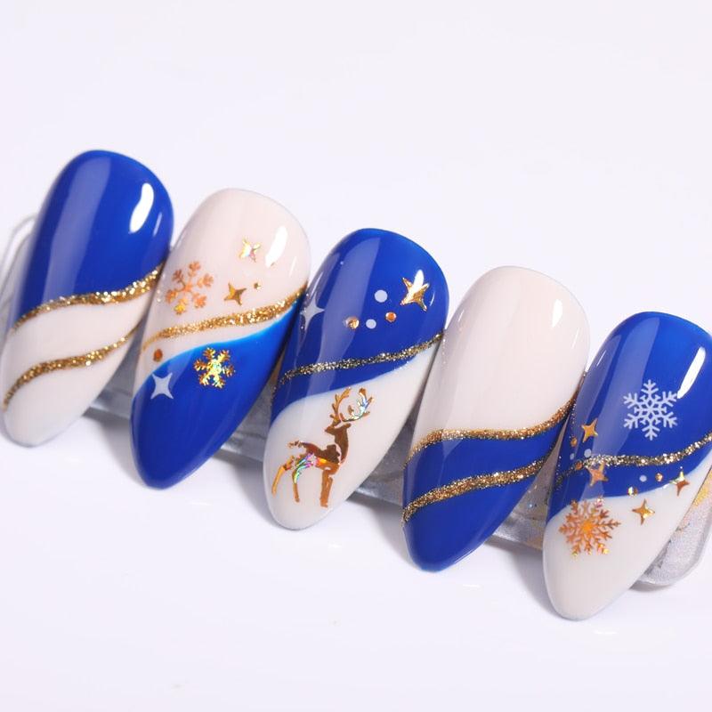 Gold Silver White Snowflakes 3D Nail Stickers Iridescent Self Adhesive Transfer Decals Manicures Art Decoration Slider  Nails Decals Sticker Hot Sexy Girl Tip Back Glue Decal Cool Lollipop Self Adhesive Acrylic Tips Tool Decoration Stevvex