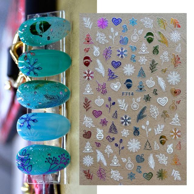 Gold Silver White Snowflakes 3D Nail Stickers Iridescent Self Adhesive Transfer Decals Manicures Art Decoration Slider  Nails Decals Sticker Hot Sexy Girl Tip Back Glue Decal Cool Lollipop Self Adhesive Acrylic Tips Tool Decoration Stevvex
