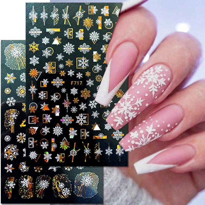 Gold Silver White Snowflakes 3D Nail Stickers Iridescent Self Adhesive Transfer Decals Manicures Art Decoration Slider  Nails Decals Sticker Hot Sexy Girl Tip Back Glue Decal Cool Lollipop Self Adhesive Acrylic Tips Tool Decoration Stevvex