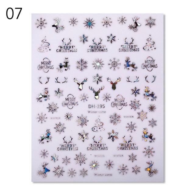 Gold Silver White Snowflakes 3D Nail Stickers Iridescent Self Adhesive Transfer Decals Manicures Art Decoration Slider  Nails Decals Sticker Hot Sexy Girl Tip Back Glue Decal Cool Lollipop Self Adhesive Acrylic Tips Tool Decoration Stevvex