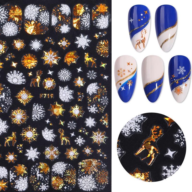 Gold Silver White Snowflakes 3D Nail Stickers Iridescent Self Adhesive Transfer Decals Manicures Art Decoration Slider  Nails Decals Sticker Hot Sexy Girl Tip Back Glue Decal Cool Lollipop Self Adhesive Acrylic Tips Tool Decoration Stevvex