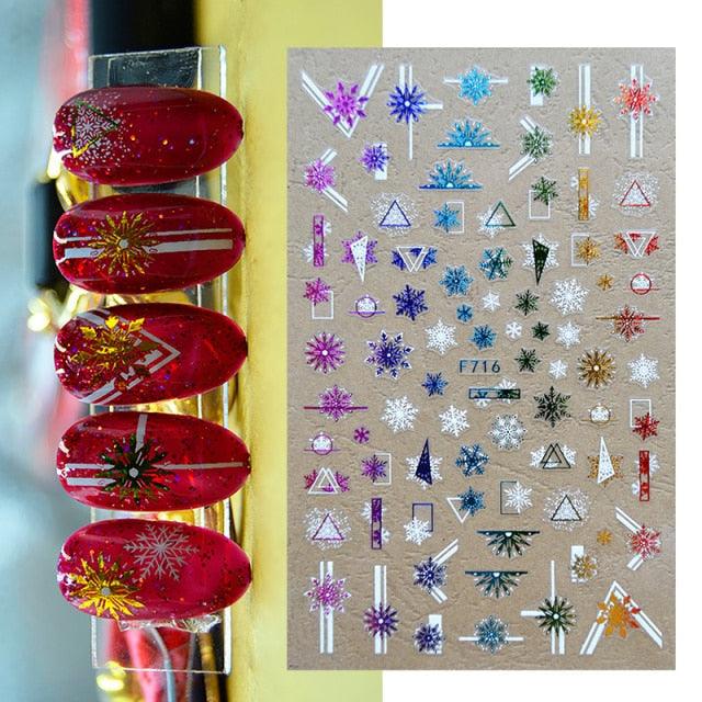 Gold Silver White Snowflakes 3D Nail Stickers Iridescent Self Adhesive Transfer Decals Manicures Art Decoration Slider  Nails Decals Sticker Hot Sexy Girl Tip Back Glue Decal Cool Lollipop Self Adhesive Acrylic Tips Tool Decoration Stevvex