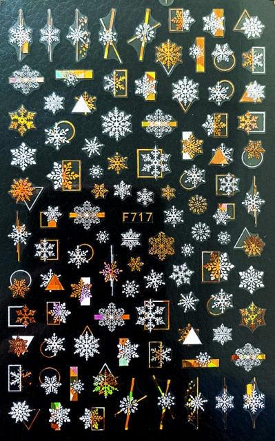 Gold Silver White Snowflakes 3D Nail Stickers Iridescent Self Adhesive Transfer Decals Manicures Art Decoration Slider  Nails Decals Sticker Hot Sexy Girl Tip Back Glue Decal Cool Lollipop Self Adhesive Acrylic Tips Tool Decoration Stevvex