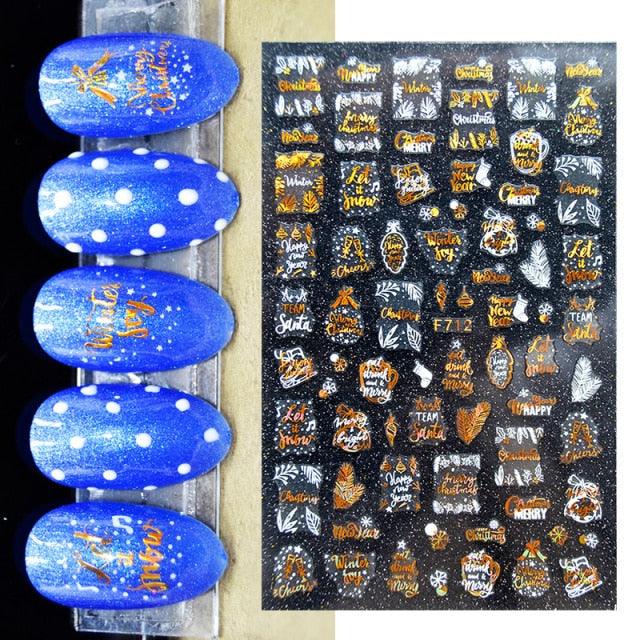 Gold Silver White Snowflakes 3D Nail Stickers Iridescent Self Adhesive Transfer Decals Manicures Art Decoration Slider  Nails Decals Sticker Hot Sexy Girl Tip Back Glue Decal Cool Lollipop Self Adhesive Acrylic Tips Tool Decoration Stevvex