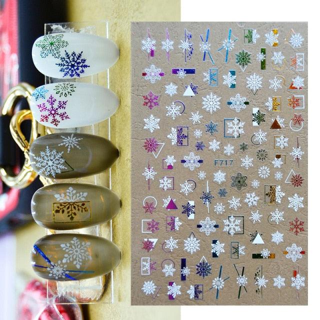 Gold Silver White Snowflakes 3D Nail Stickers Iridescent Self Adhesive Transfer Decals Manicures Art Decoration Slider  Nails Decals Sticker Hot Sexy Girl Tip Back Glue Decal Cool Lollipop Self Adhesive Acrylic Tips Tool Decoration Stevvex