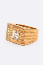 Gold Tone Square Crystal Fashion Ring With Accent Stones