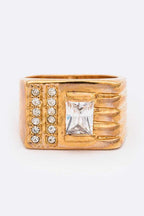 Gold Tone Square Crystal Fashion Ring With Accent Stones