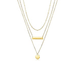 Gold Triple Layered Pendant Necklace Minimal Bar Disc