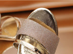 Gold Women Sandals Summer Open Toe High Heels Low Heel Shoes Ankle Strap High Women Sandals Women's Open Toe Fashion Ankle Strap Low Heel Dress Party Luxury Sandals Stevvex