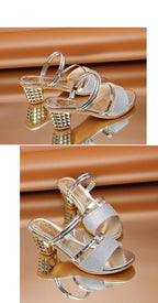 Gold Women Sandals Summer Open Toe High Heels Low Heel Shoes Ankle Strap High Women Sandals Women's Open Toe Fashion Ankle Strap Low Heel Dress Party Luxury Sandals Stevvex