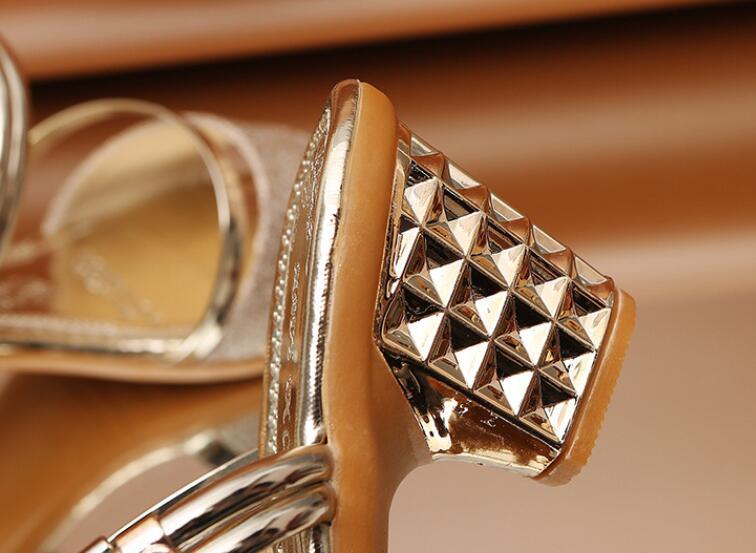 Gold Women Sandals Summer Open Toe High Heels Low Heel Shoes Ankle Strap High Women Sandals Women's Open Toe Fashion Ankle Strap Low Heel Dress Party Luxury Sandals Stevvex