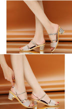 Gold Women Sandals Summer Open Toe High Heels Low Heel Shoes Ankle Strap High Women Sandals Women's Open Toe Fashion Ankle Strap Low Heel Dress Party Luxury Sandals Stevvex