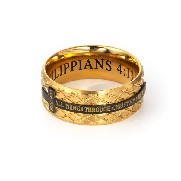 Gold Diamond Back Cross Ring KingdomWear