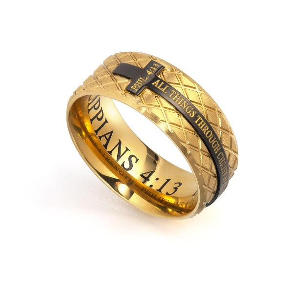Gold Diamond Back Cross Ring KingdomWear