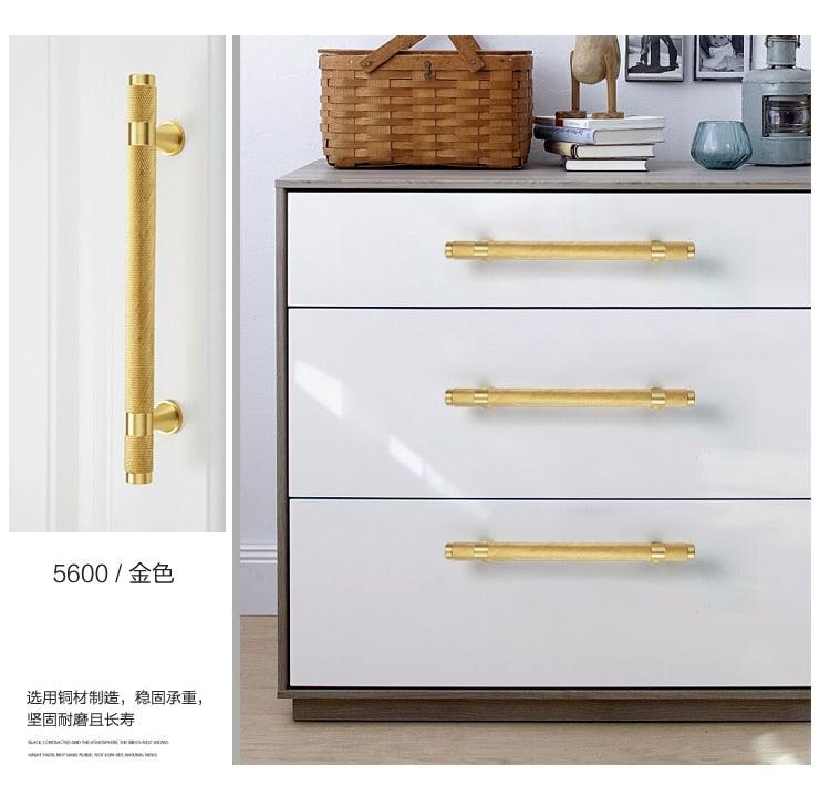 Golden Brass Knurled Textured Simple Kitchen Cabinet handle And Handles Drawer Pulls Bedroom Door Knobs  Cupboard Bathroom Door Handles Brushed Brass Pulls For Cabinets Stevvex