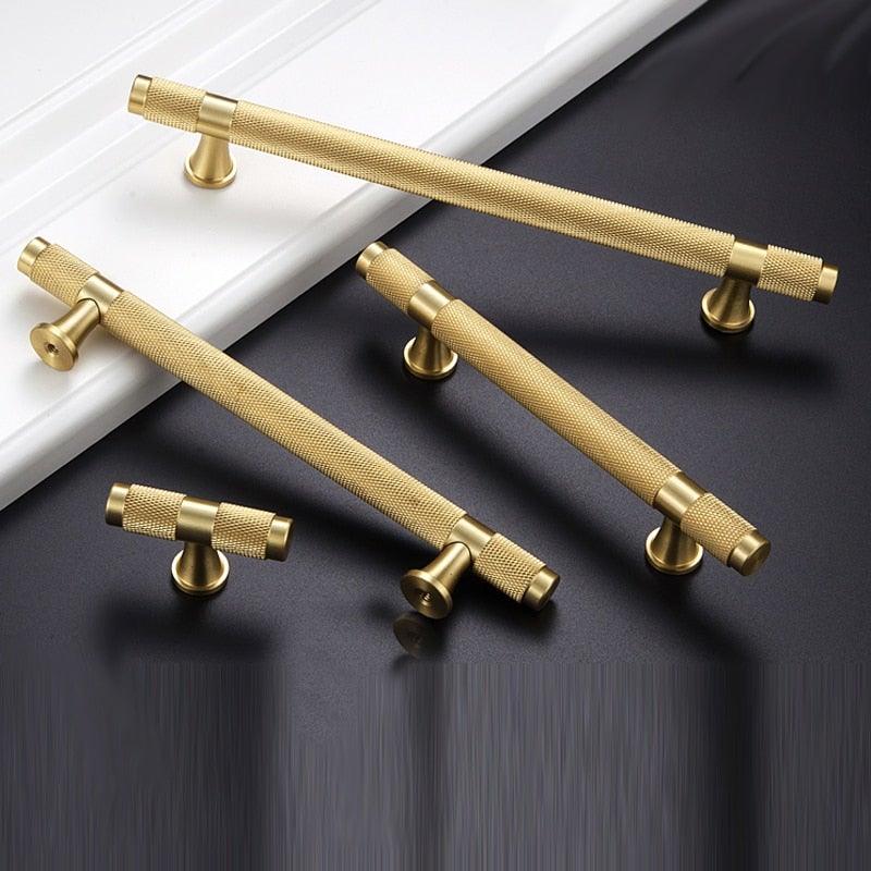 Golden Brass Knurled Textured Simple Kitchen Cabinet handle And Handles Drawer Pulls Bedroom Door Knobs  Cupboard Bathroom Door Handles Brushed Brass Pulls For Cabinets Stevvex