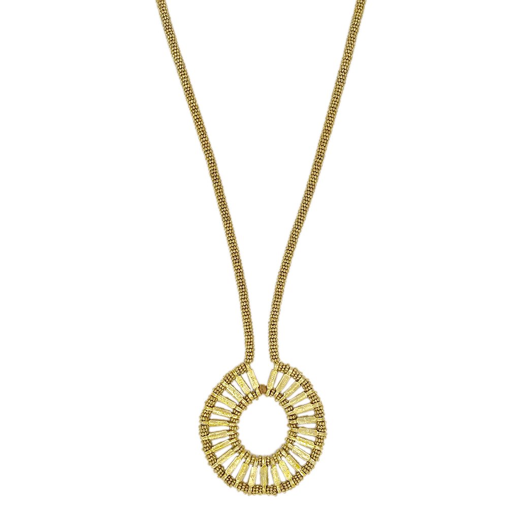 Golden Halo Necklace Handmade Metal Bead Cotton Thread Boho Indian Pendant BandsCo Straps