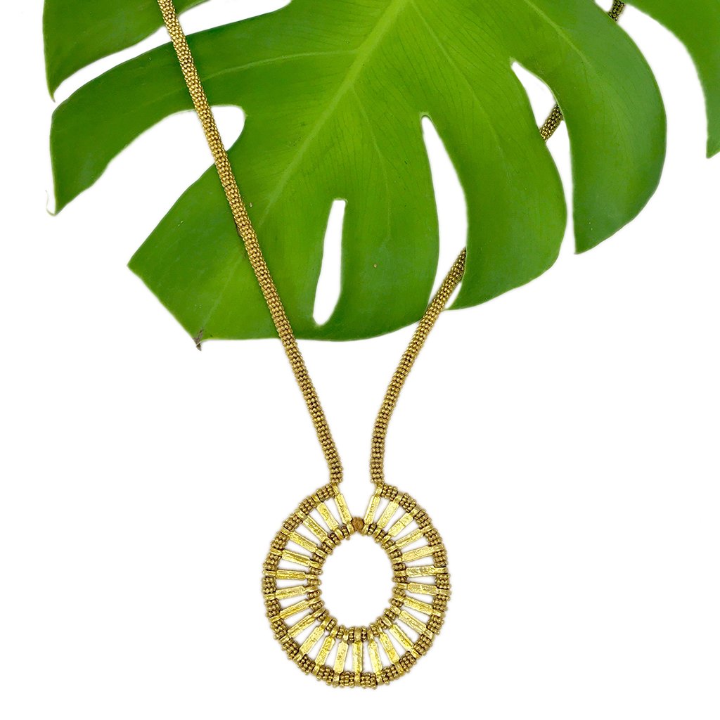 Golden Halo Necklace Handmade Metal Bead Cotton Thread Boho Indian Pendant BandsCo Straps