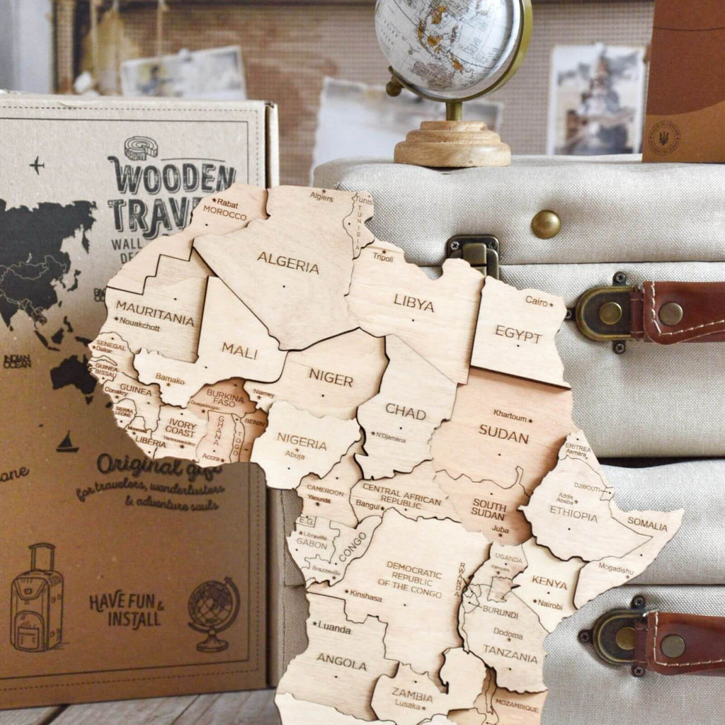 Wall Decor Bundle: 3D Wooden World Map with Flag Pins - SJB-DIAMOND ELITES