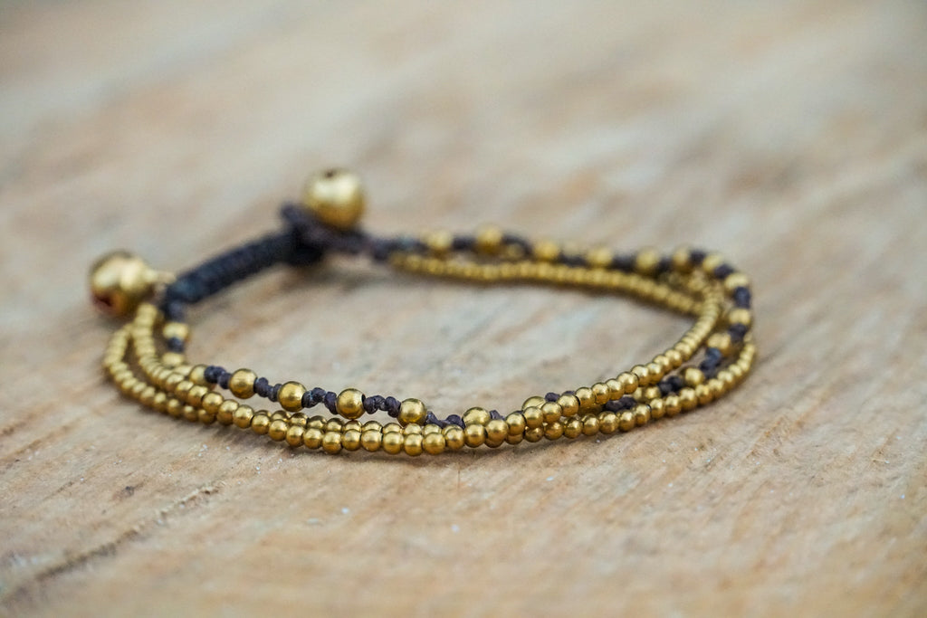 Golden Triple Strand Boho Brass Bracelet Adjustable