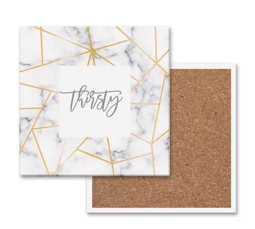 Golden Geometric Ceramic Coaster 4 Inch Cork Back Modern Thirsty Coaster Single Or Set BandsCo Straps