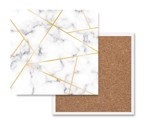Golden Geometric Ceramic Coaster 4 Inch Cork Back Modern Thirsty Coaster Single Or Set BandsCo Straps