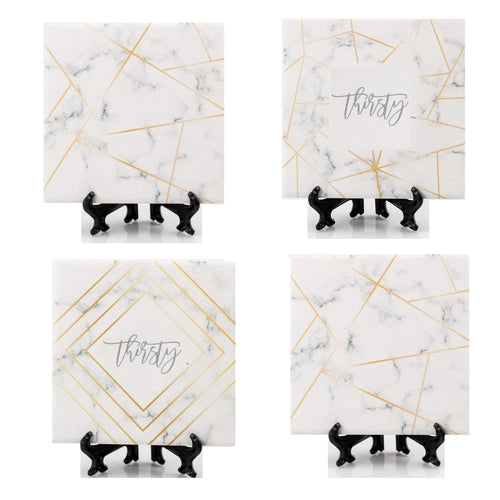 Golden Geometric Ceramic Coaster 4 Inch Cork Back Modern Thirsty Coaster Single Or Set BandsCo Straps