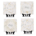 Golden Geometric Ceramic Coaster 4 Inch Cork Back Modern Thirsty Coaster Single Or Set BandsCo Straps