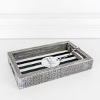 Farmhouse Modern Wooden Tray Black White Striped Decorative Serving Tray 10 x 6 x 1.5 Inch BandsCo Straps