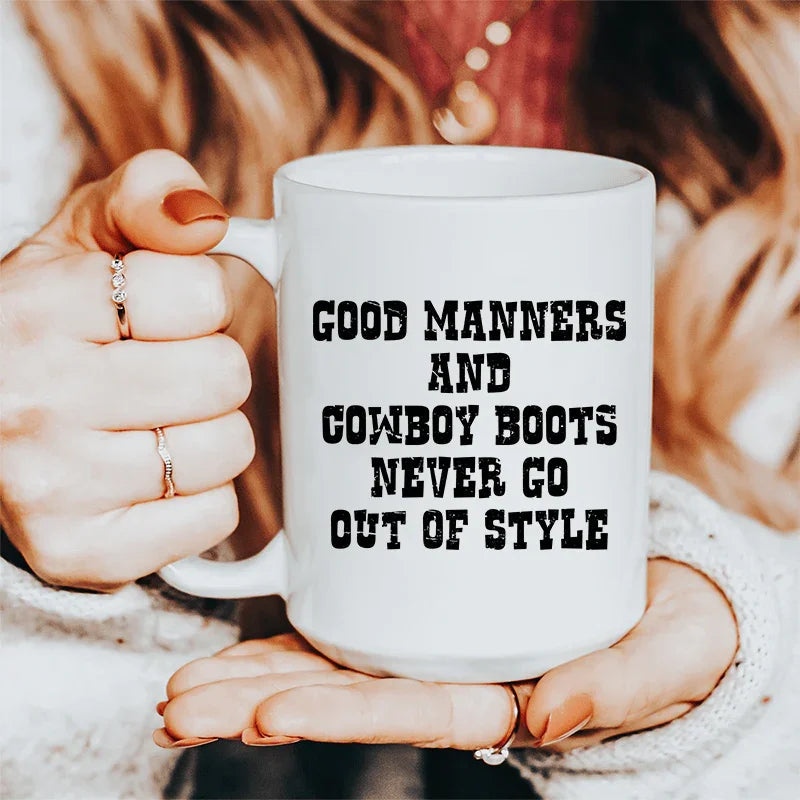 Good Manners And Cowboy Boots Ceramic Mug 15 oz Peachy Sunday