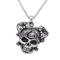Goth Skull Pendant Necklace For Women Purple Bow Chain