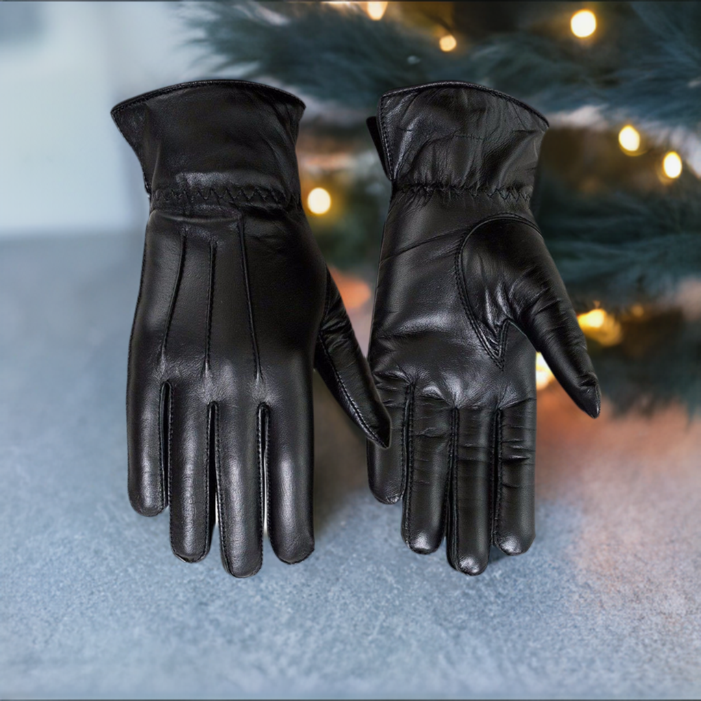 Ladies Warm Winter Dress And Work Gloves, Thermal Lining, Genuine Black Leather - SJB-DIAMOND ELITES