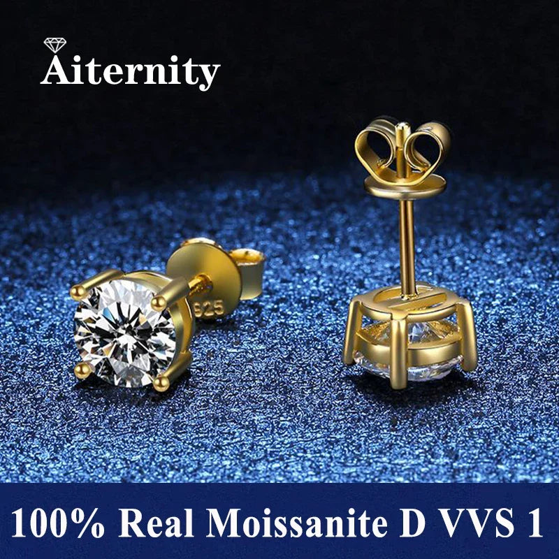 GRA Certified 100% Moissanite Earrings 925 Sterling Silver Studs For Women BandsCo Straps