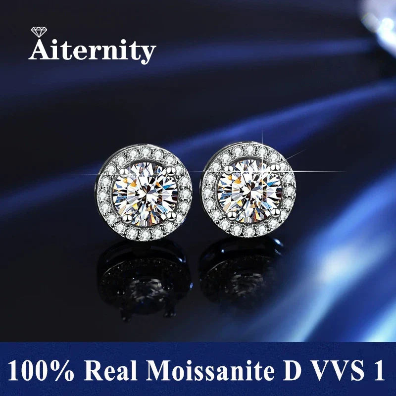 GRA Certified 100% Moissanite Earrings 925 Sterling Silver Studs For Women BandsCo Straps