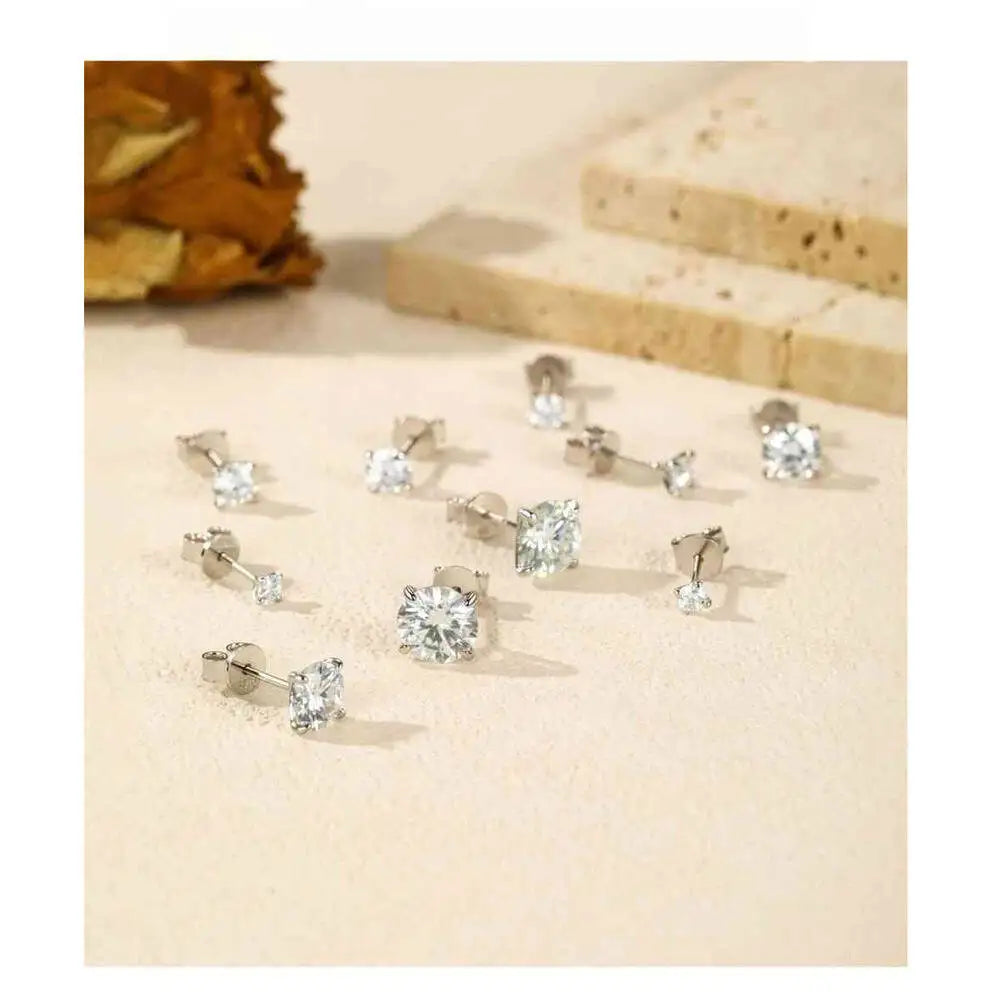 GRA GIA Certified Moissanite Stud Earrings 0.2-2CT VVS1 4-Claw Sterling S925 BandsCo Straps