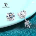 GRA GIA Certified Moissanite Stud Earrings 0.2-2CT VVS1 4-Claw Sterling S925 BandsCo Straps