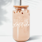 Gratitude 17oz Glass Tumbler With Bamboo Lid And Straw - Reusable Drinkware