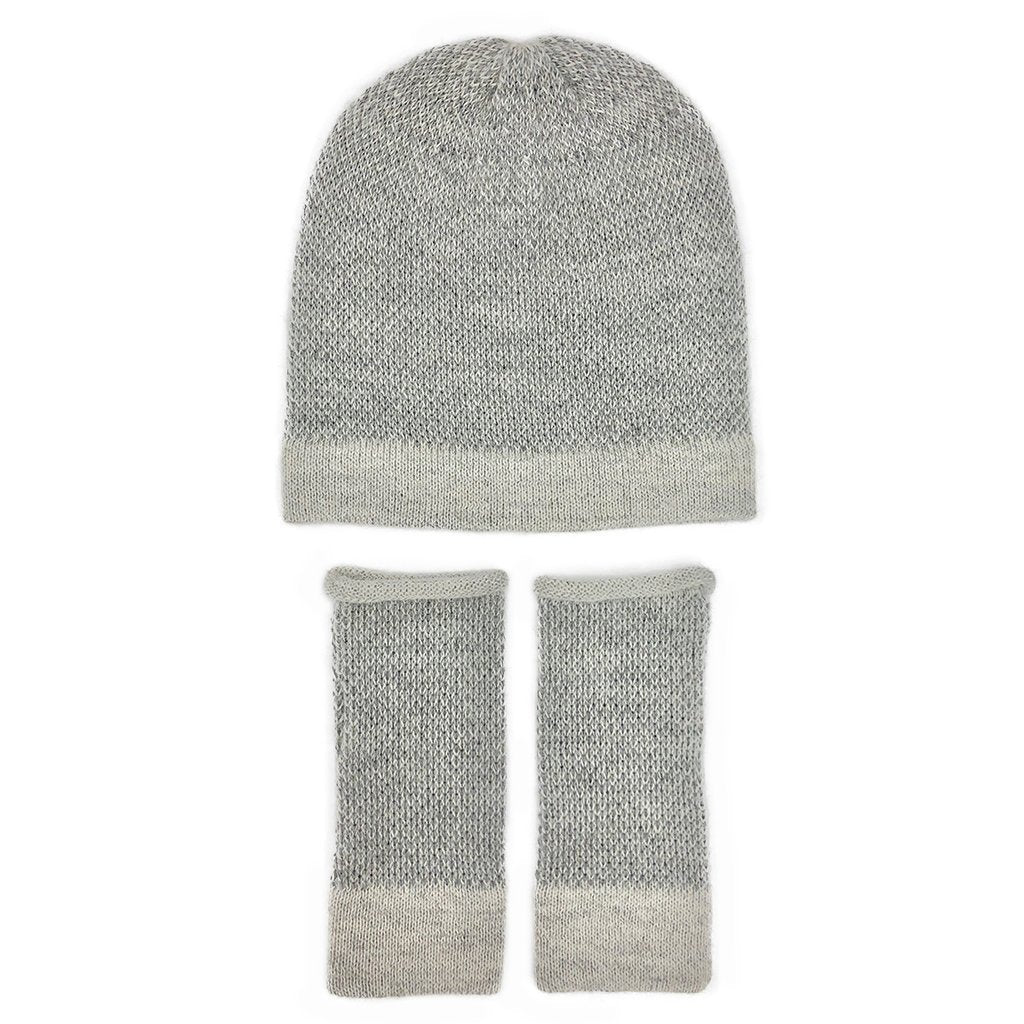 Gray Interwoven Alpaca Fingerless Gloves Long Wrist Warmers With Thumb Slit BandsCo Straps