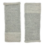 Gray Interwoven Alpaca Fingerless Gloves Long Wrist Warmers With Thumb Slit BandsCo Straps