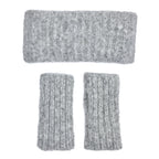 Gray Ribbed Alpaca Fingerless Gloves Warm Wrist-Length With Thumb Slit BandsCo Straps